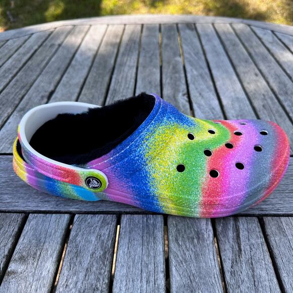Crocs Classic Lined Mens 10 W 12 Clogs Spray Rainbow Tie Dye Slip On Shoes New - Picture 6 of 13